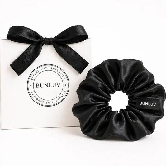 BUNLUV Satin Scrunchie Black