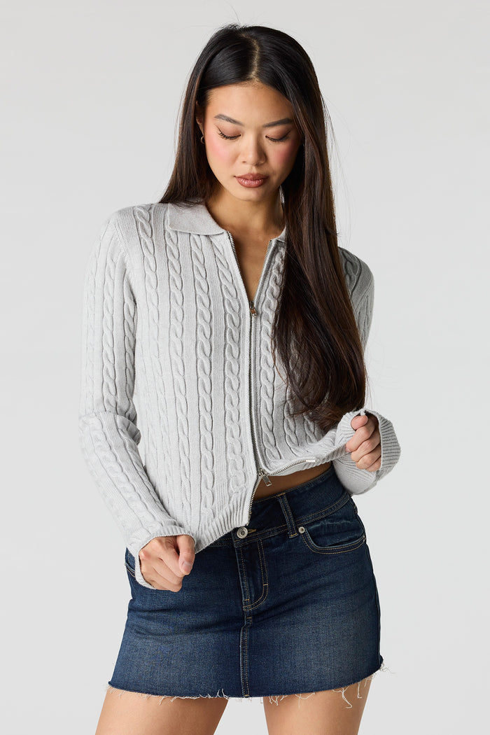 Cable Knit 2-Way Zip-Up Sweater