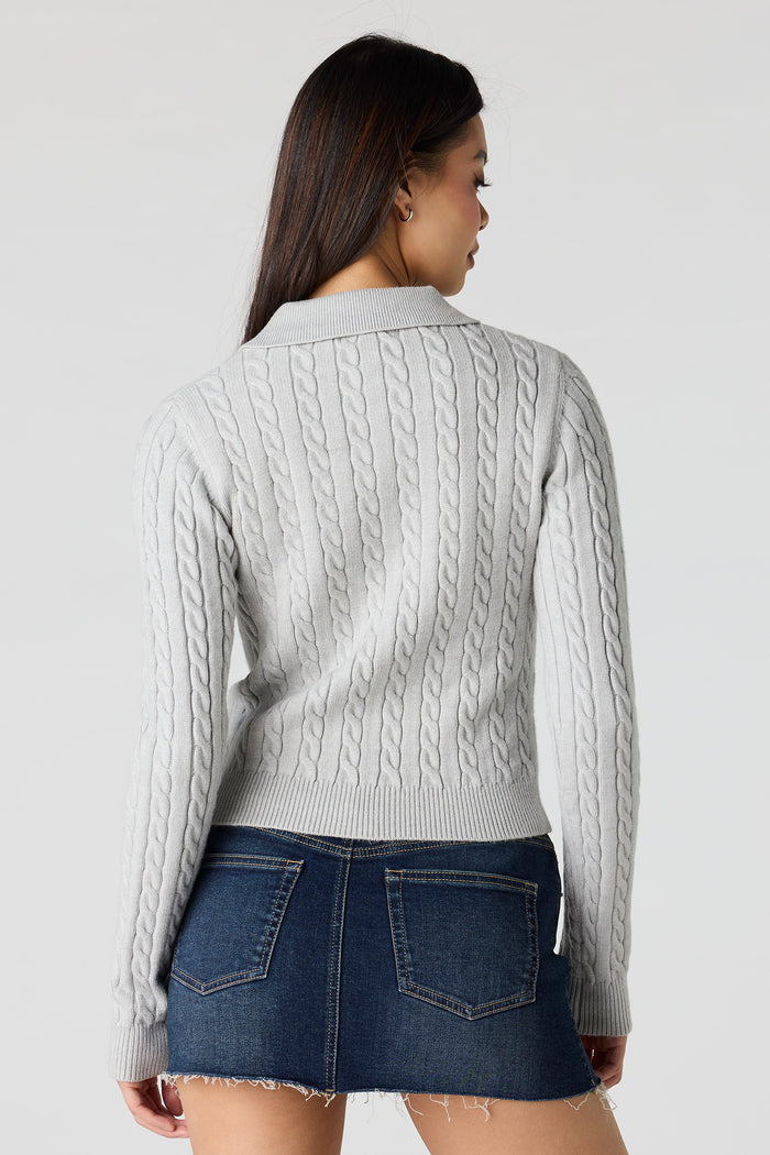 Cable Knit 2-Way Zip-Up Sweater