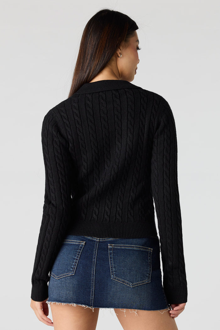 Cable Knit 2-Way Zip-Up Sweater