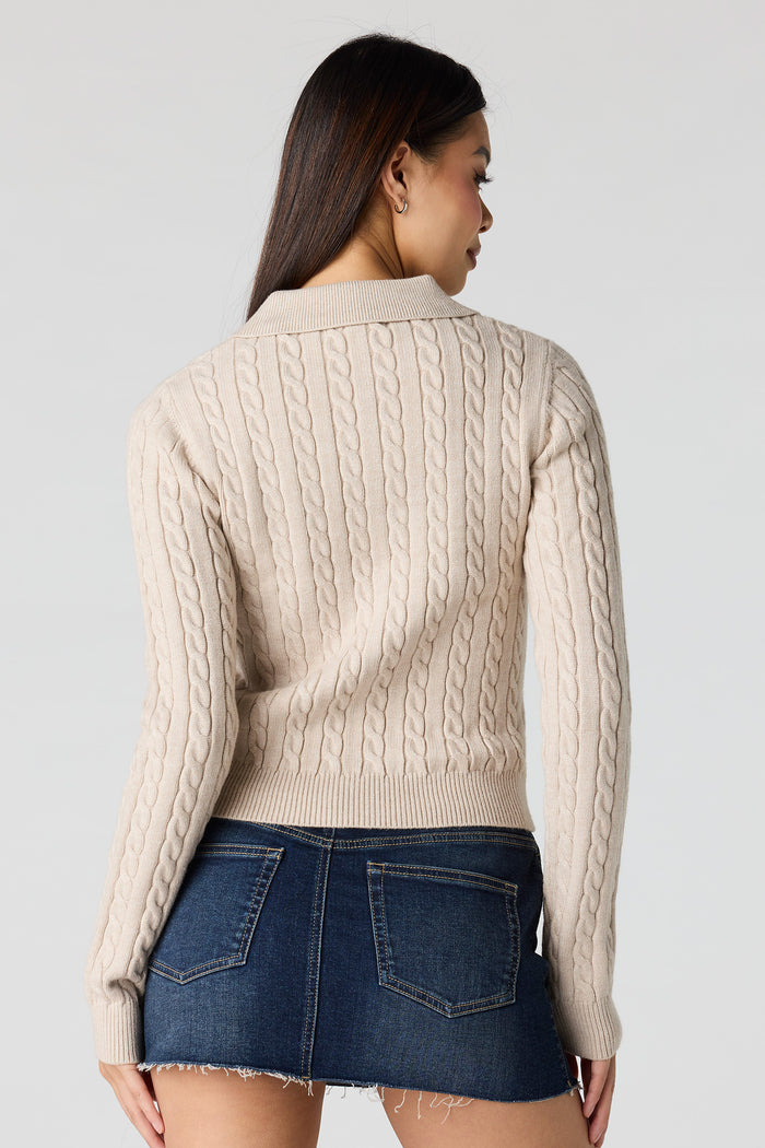 Cable Knit 2-Way Zip-Up Sweater