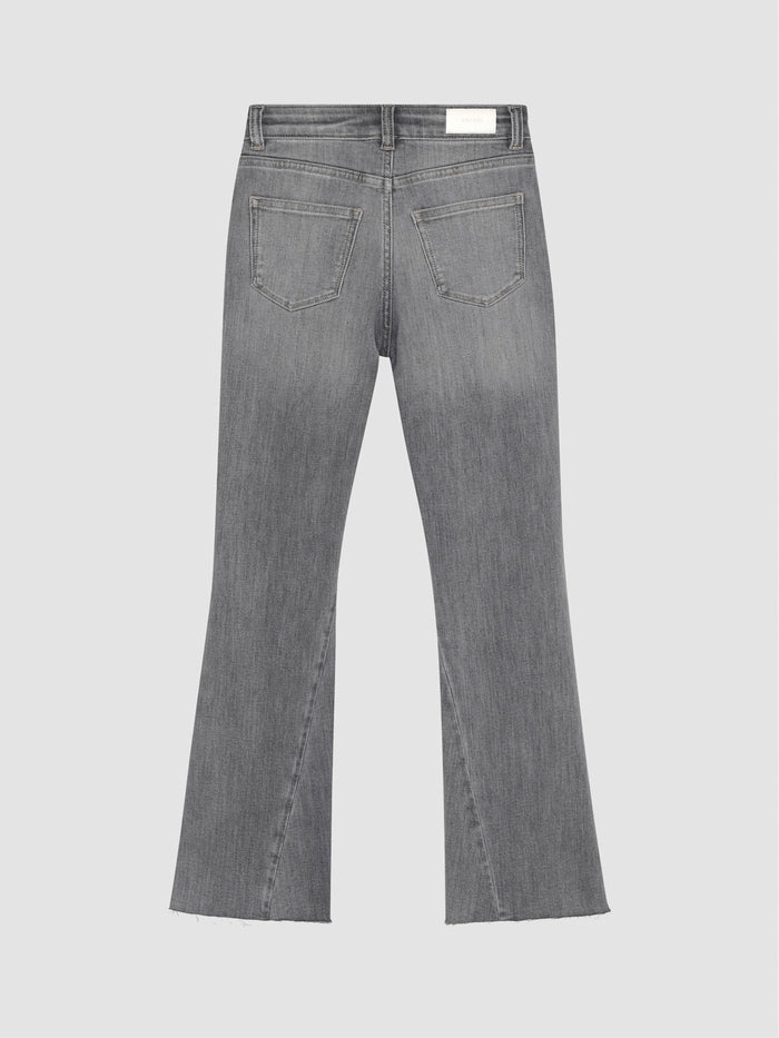DL1961 girls' Claire bootcut jeans in light grey 'Twister', flat back view with five-pocket styling.