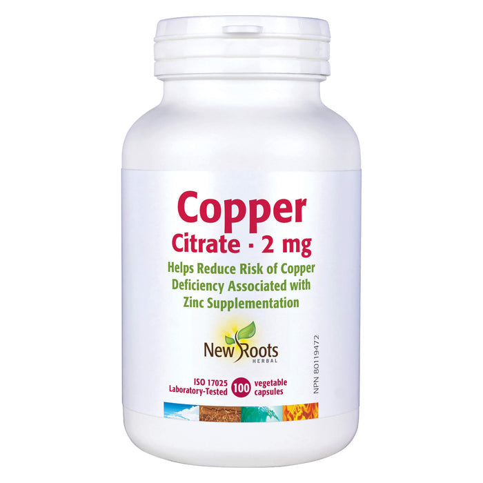 Bottle of New Roots Copper Citrate 2mg 100 Capsules