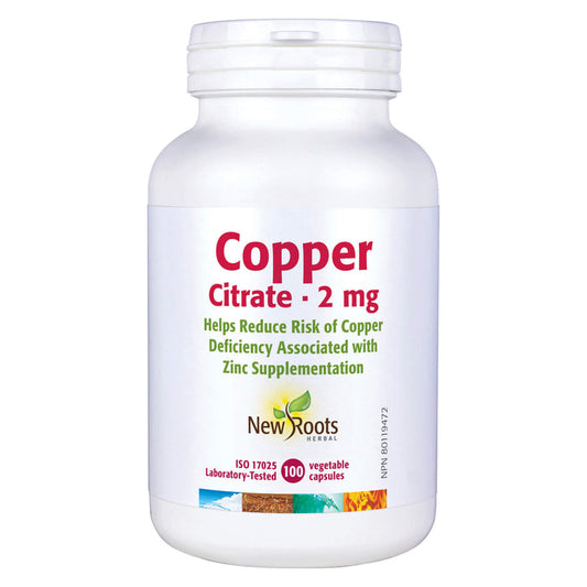 Bottle of New Roots Copper Citrate 2mg 100 Capsules