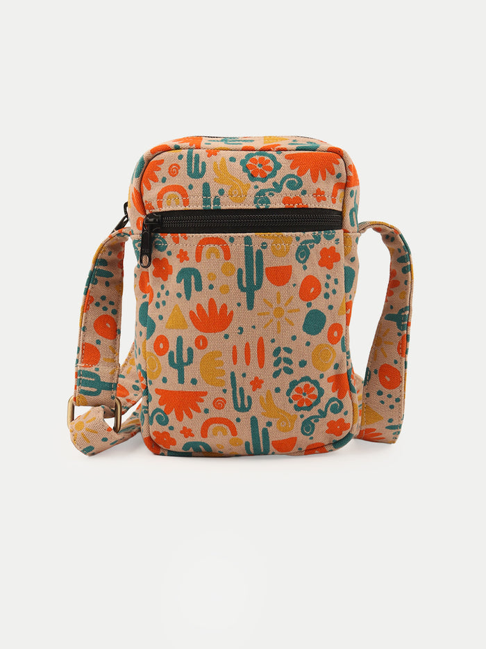 Cotton Desert Cactus Travel Bag | Orange-Image 1