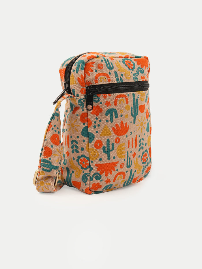 Cotton Desert Cactus Travel Bag | Orange-Image 2