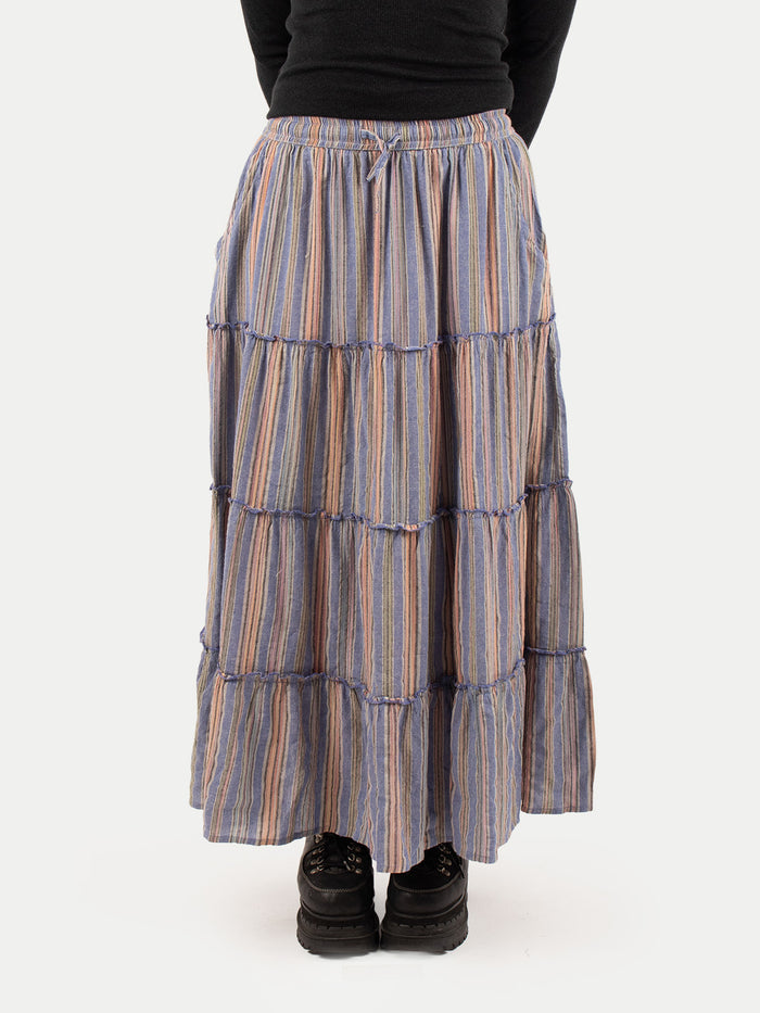 Cotton Stripe Tiered Maxi Skirt | Sky-Image 1