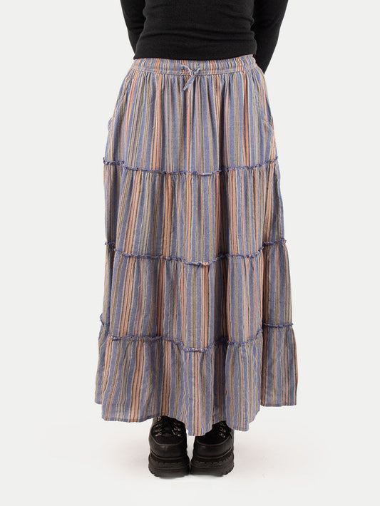 Cotton Stripe Tiered Maxi Skirt | Sky-Image 1