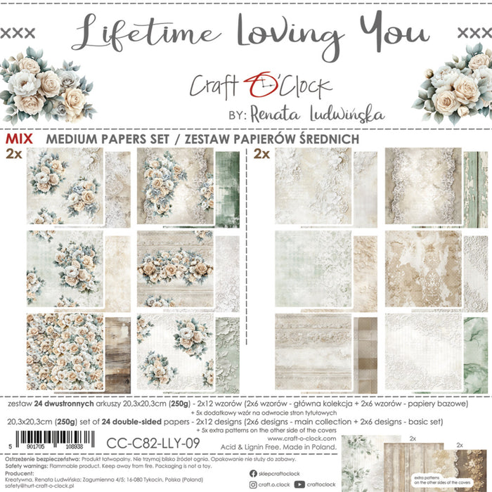 Craft O'Clock - 8X8 Mix Paper Pad - Lifetime Loving You. 24 Double-sided sheets. Available at Embellish Away in Bowmanville Ontario Canada.