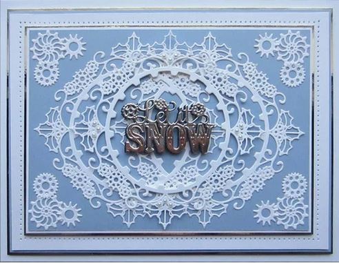 Creative Expressions - Festive Industrial Chic Collection - Mechanical Holly Square. Add a steampunk flair to your Christmas designs this year with the Industrial Chic Mechanical Holly Square. Designed by Sue Wilson. The Industrial Chic collection is an elegant collection of high quality steel dies designed to co-ordinate with each other. Includes 4 dies. Size: (Largest) 4.1 x 4.1 inches. Available at Embellish Away located in Bowmanville Ontario Canada. Card example by Brand Ambassador.