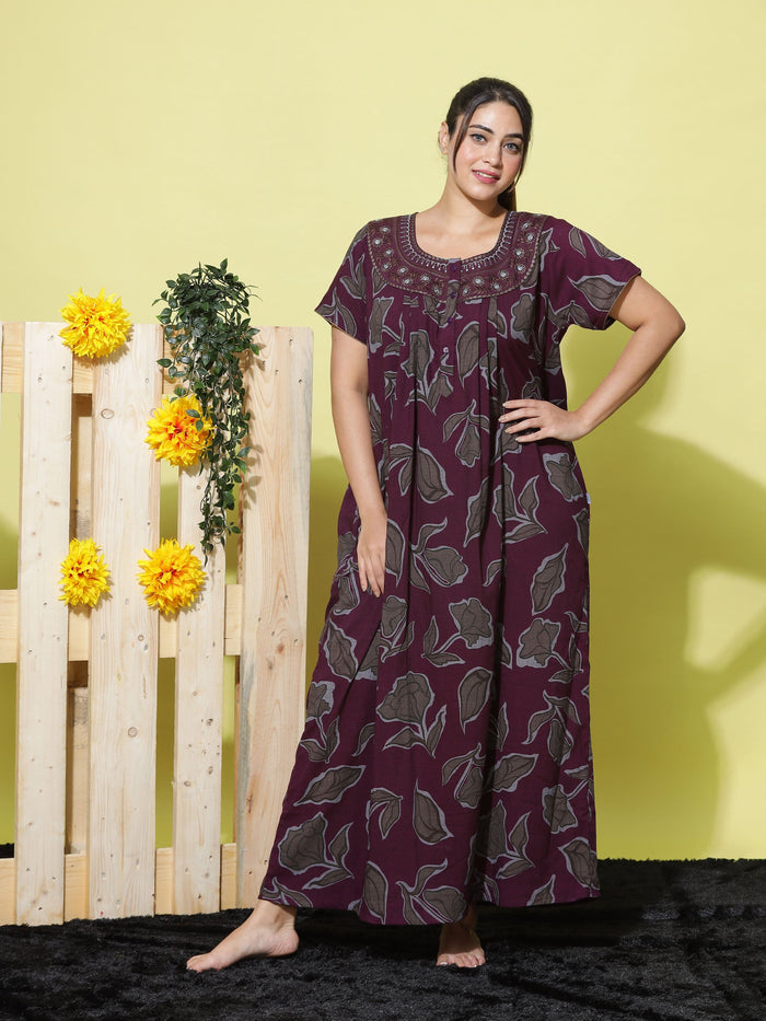 Trendy Chic Wine Nighty Dress For Women