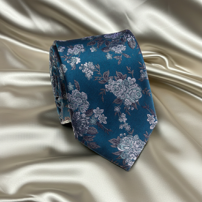 Crystal Teal Floral Patterned Tie
