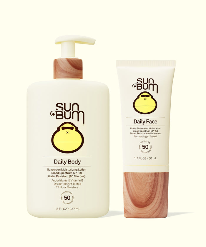 Sun Bum Daily Body + Face Lotion Bundle with SPF 50, moisturizing lotion and face sunscreen moisturizer duo.
