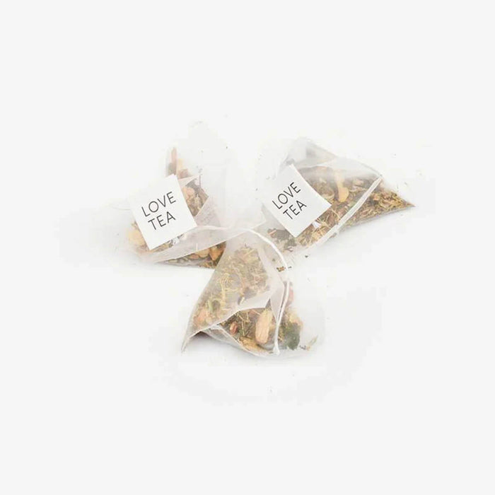 Love Tea Detox Pyramid Tea Bags, herbal blend with nettle leaf, dandelion, and burdock.