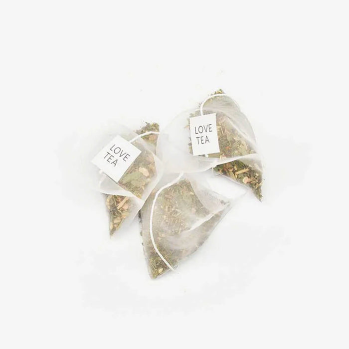 Love Tea Digestive Pyramid Tea Bags, herbal blend with fennel, aniseed, and lemon balm.