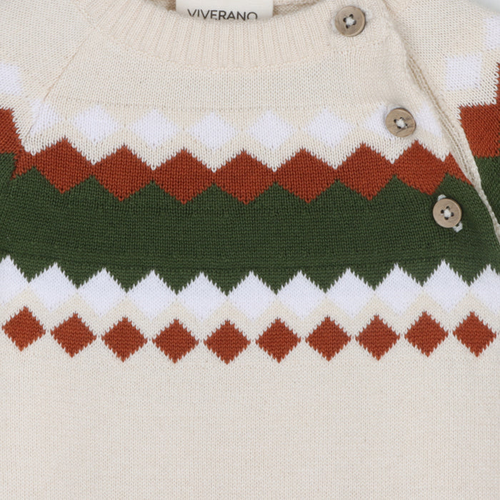 Fair Isle Jacquard Sweater Knit Baby Jumpsuit (Organic Cotton)