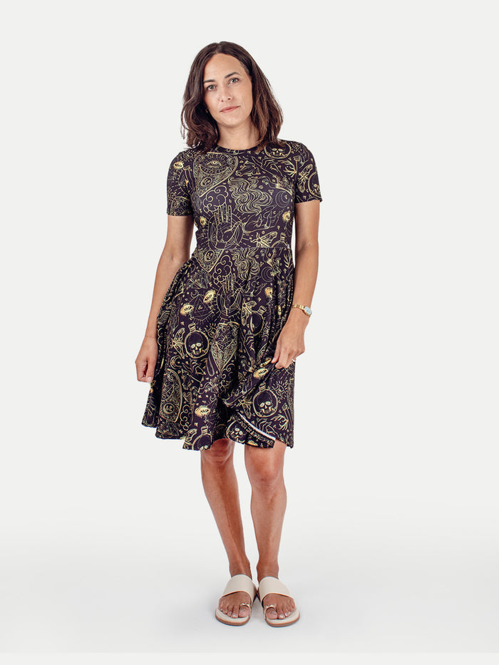 Festival Short Sleeve Dress | Black Ouija-Image 1
