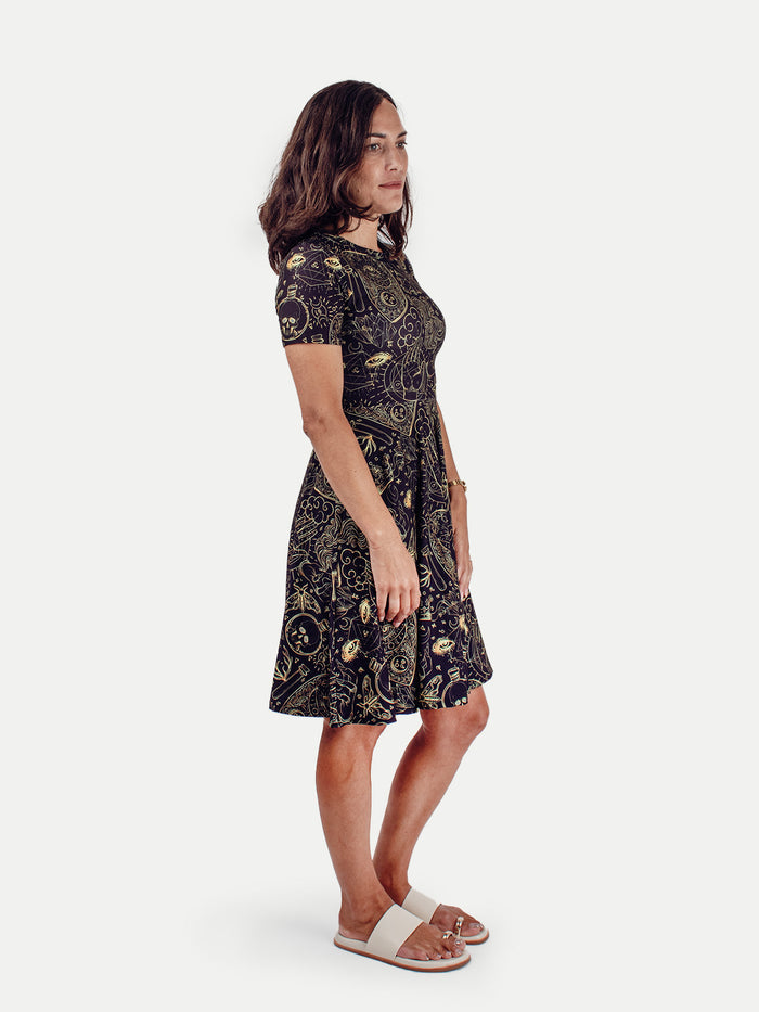 Festival Short Sleeve Dress | Black Ouija-Image 2
