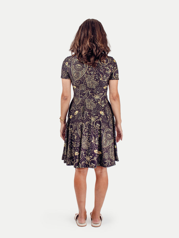 Festival Short Sleeve Dress | Black Ouija-Image 3