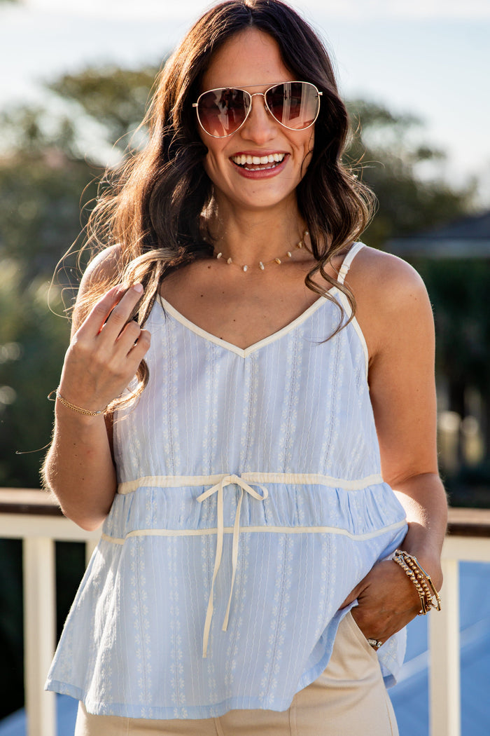 FINAL SALE - Freshly Picked Peplum Light Blue Tank Top