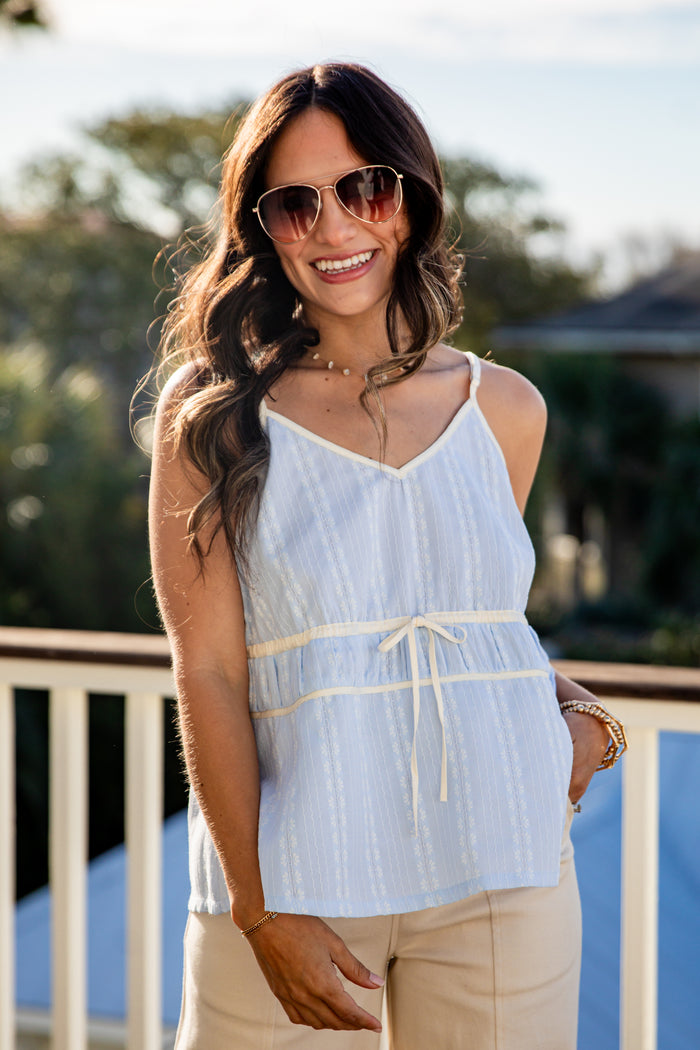 FINAL SALE - Freshly Picked Peplum Light Blue Tank Top