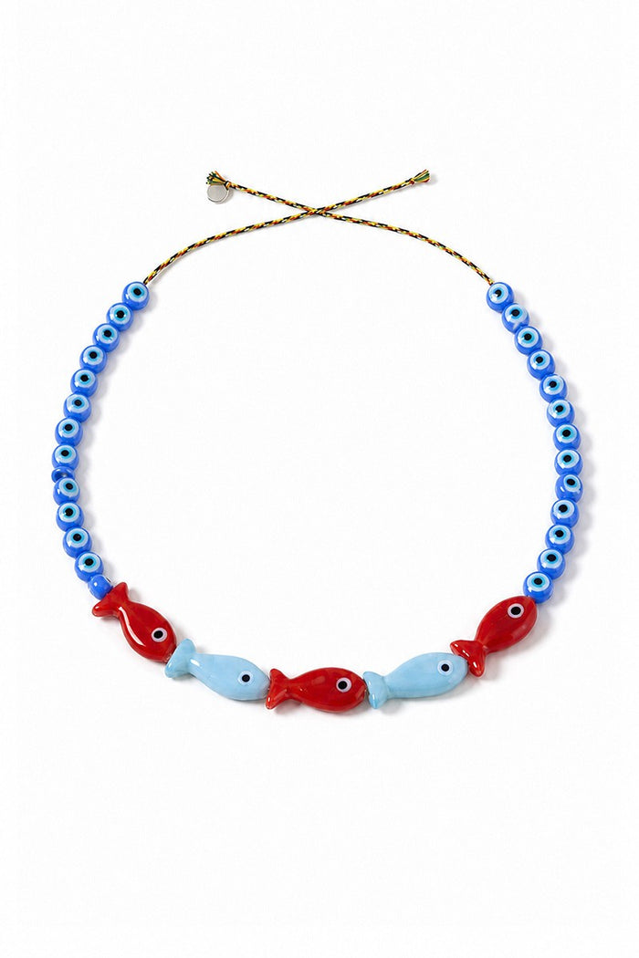 FISH with EYE BEAD PURPLE BLUE NECKLACE   BAG CHARM