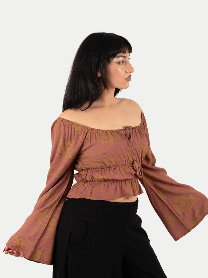 Flowy Peasant Blouse | Maroon-Image 2