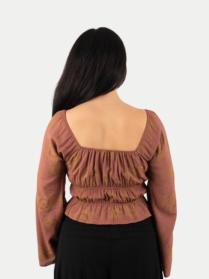 Flowy Peasant Blouse | Maroon-Image 3