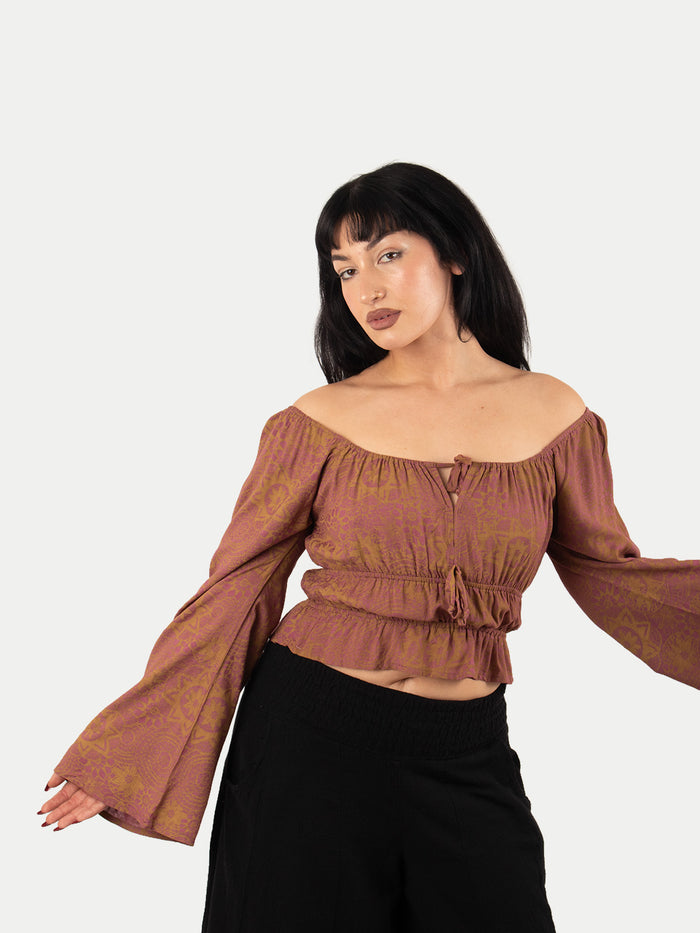 Flowy Peasant Blouse | Maroon-Image 4