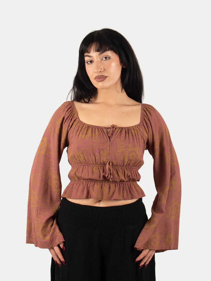 Flowy Peasant Blouse | Maroon-Image 5