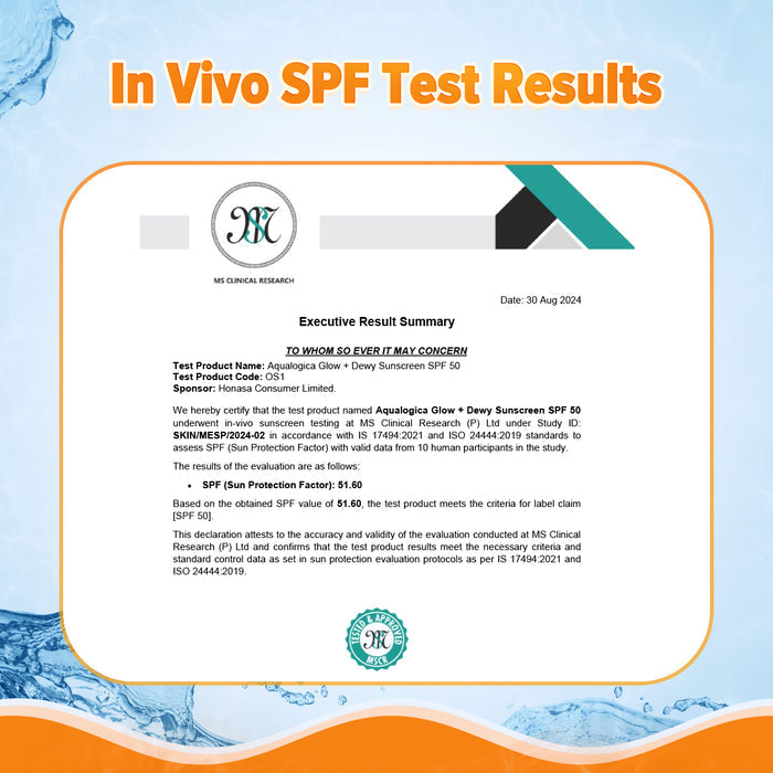 In vivo SPF test results certified sunscreen