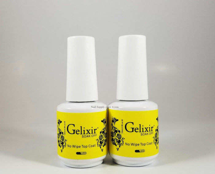 GELIXIR - Soak Off Gel - Base  No-wipe Top Coat - .5 Oz / 15 mL - Choose Bundle