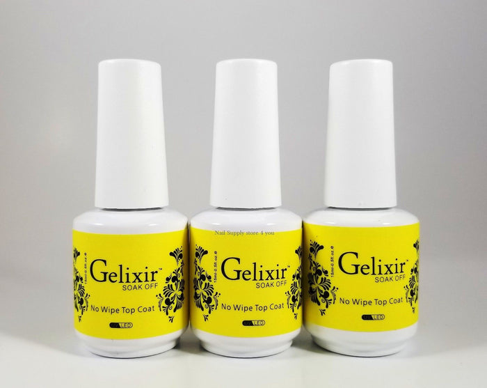 GELIXIR - Soak Off Gel - Base  No-wipe Top Coat - .5 Oz / 15 mL - Choose Bundle