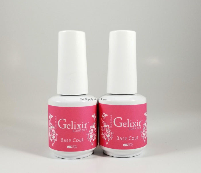GELIXIR - Soak Off Gel - Base  No-wipe Top Coat - .5 Oz / 15 mL - Choose Bundle
