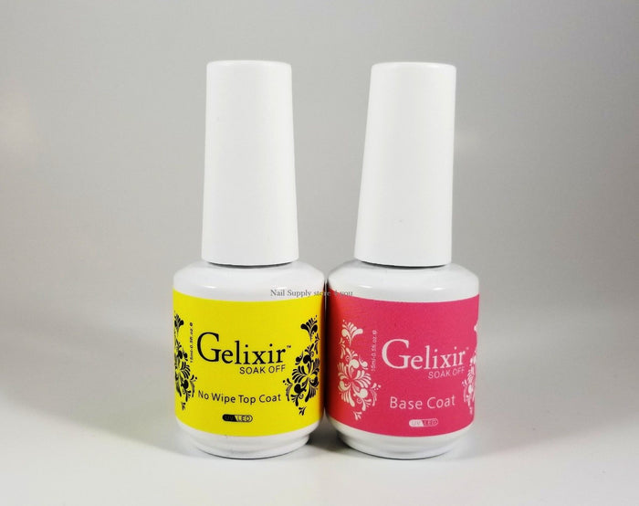 GELIXIR - Soak Off Gel - Base  No-wipe Top Coat - .5 Oz / 15 mL - Choose Bundle