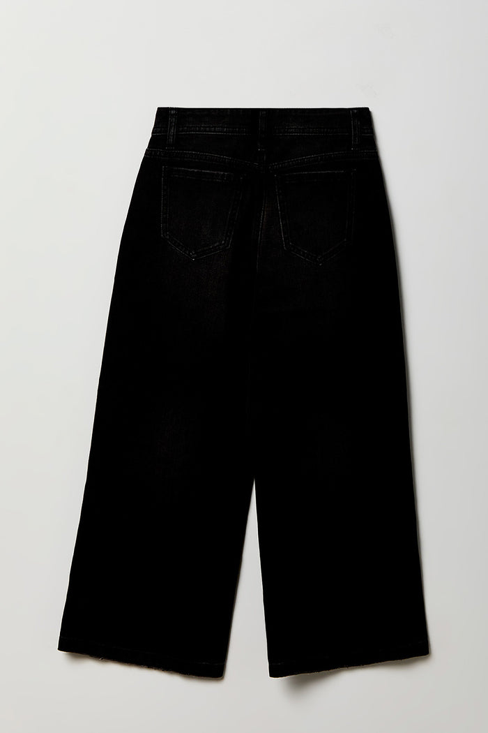 Girls High Rise Wide Leg Black Jean