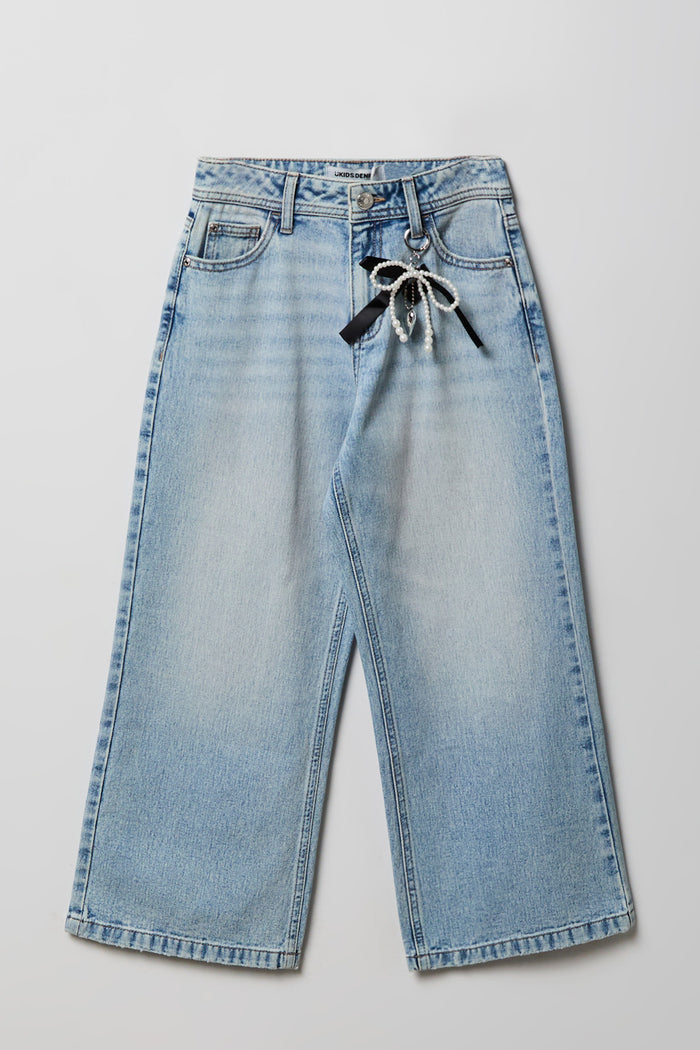 Girls High Rise Wide Leg Jean with Keychain