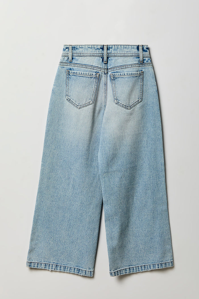 Girls High Rise Wide Leg Light Jean