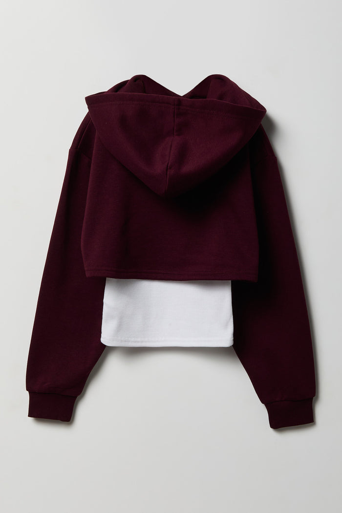Girls Rhinestone Fleece Layered Hoodie