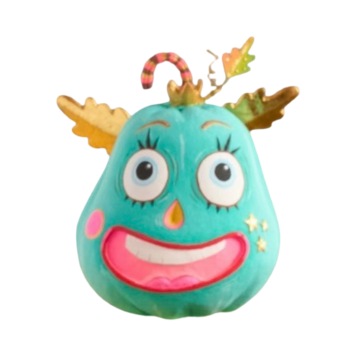 Glitterville Teal Pumpkin Pixie | Handmade Papier-Mâché Halloween Decor