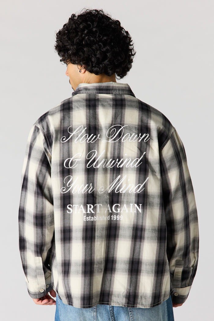 Graphic Plaid Long Sleeve Button-Up Top