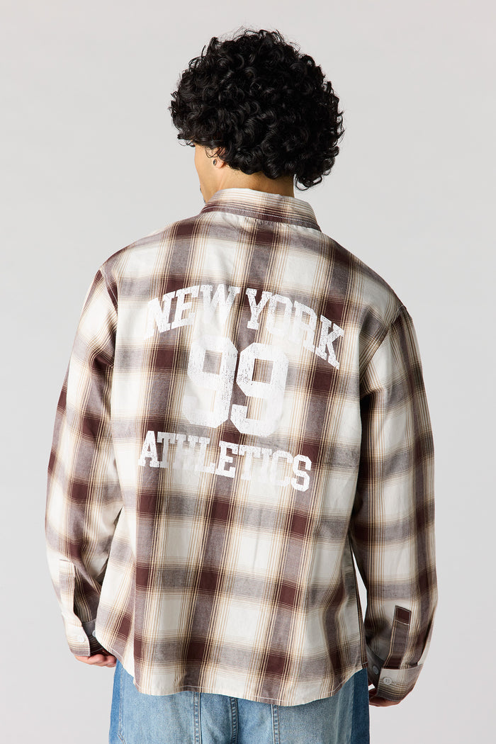 Graphic Plaid Long Sleeve Button-Up Top