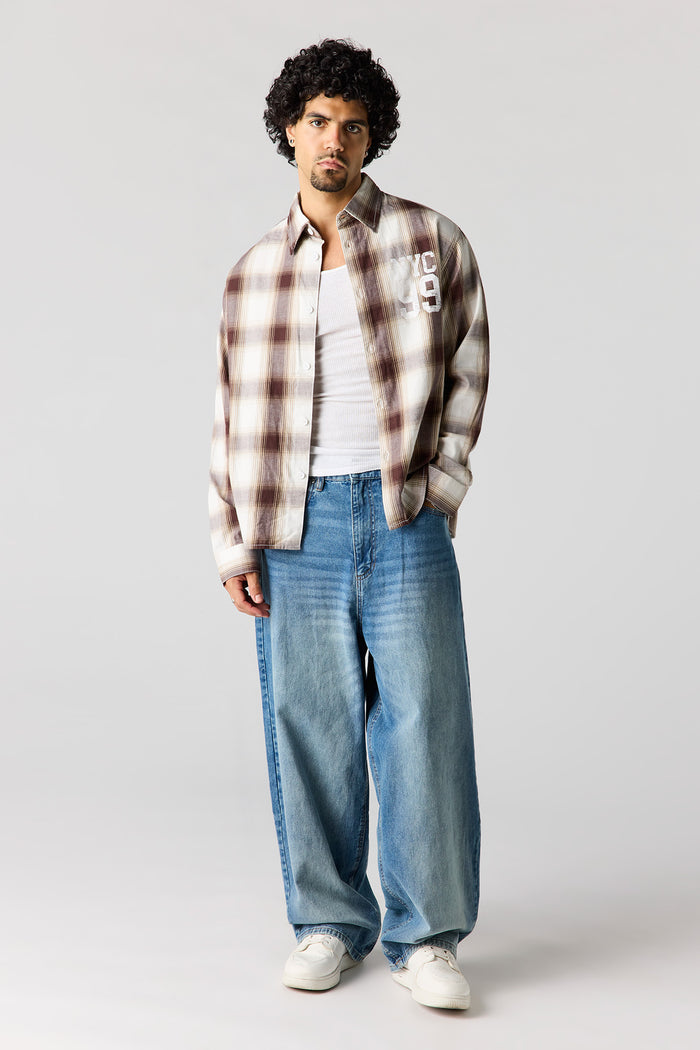 Graphic Plaid Long Sleeve Button-Up Top