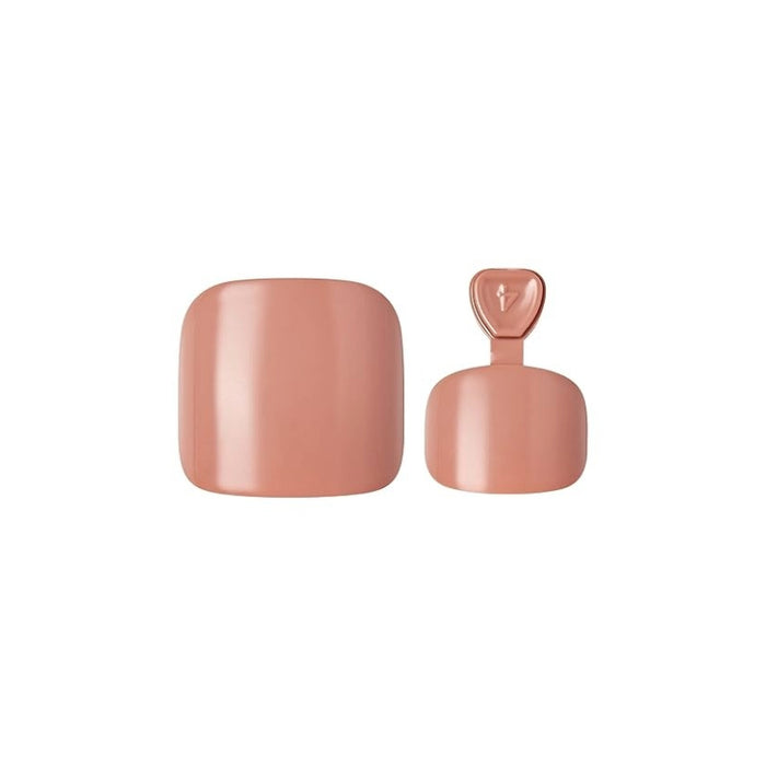 IVY BEAUTY by KISS peach nude glossy press on toe nails set showing two sizes gold finger solid color toenails