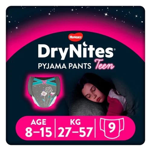 Huggies Girls DryNites Pyjama Pants 8-15 Year (27-57kg) 9 Pack