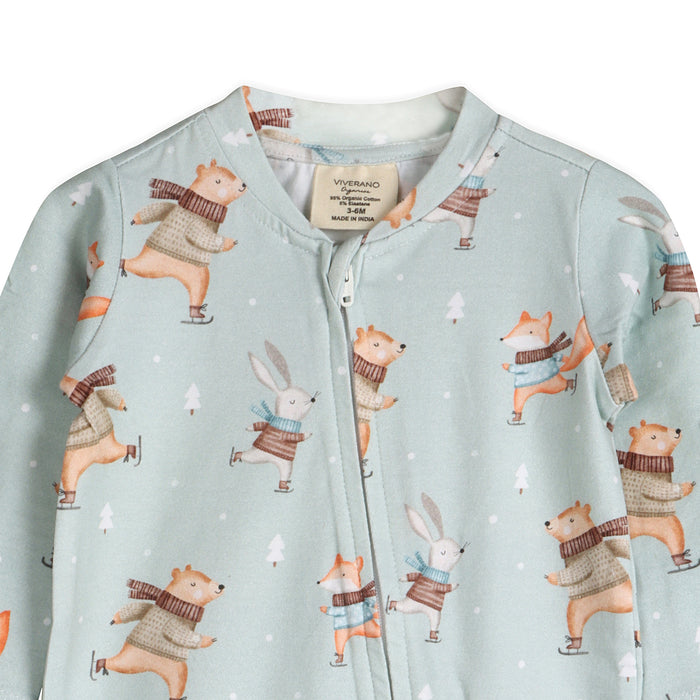 Ice Skaters Bear Baby Zippered Footie (Organic Cotton)