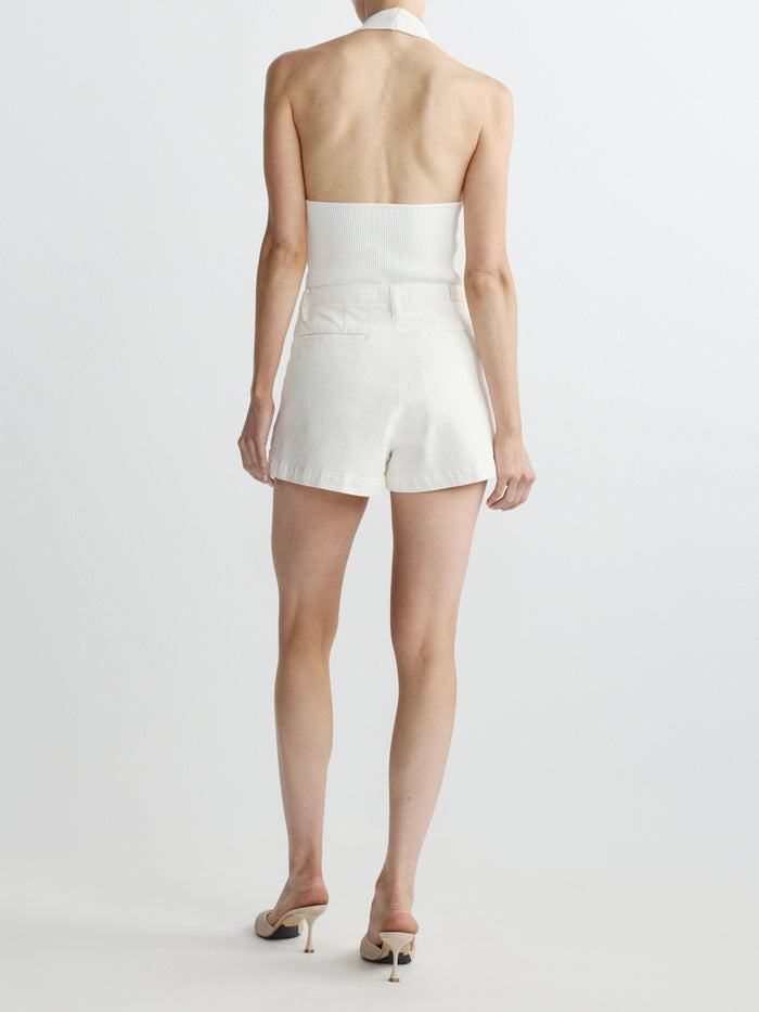 DL1961 women's Isabel Relaxed jean shorts in white, back view showing rear pockets, full-length.
