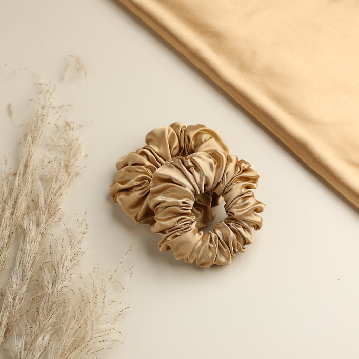 Two Champagne Colored Italian Satin Scrunchies