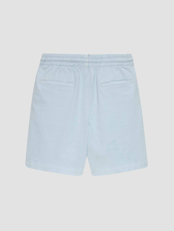 DL1961 boys' Jackson Short in pale blue 'Sky Blue', flat back view with welt pockets and elastic waist.
