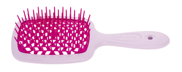 Janeke Purple hairbrush with a white handle on a white background